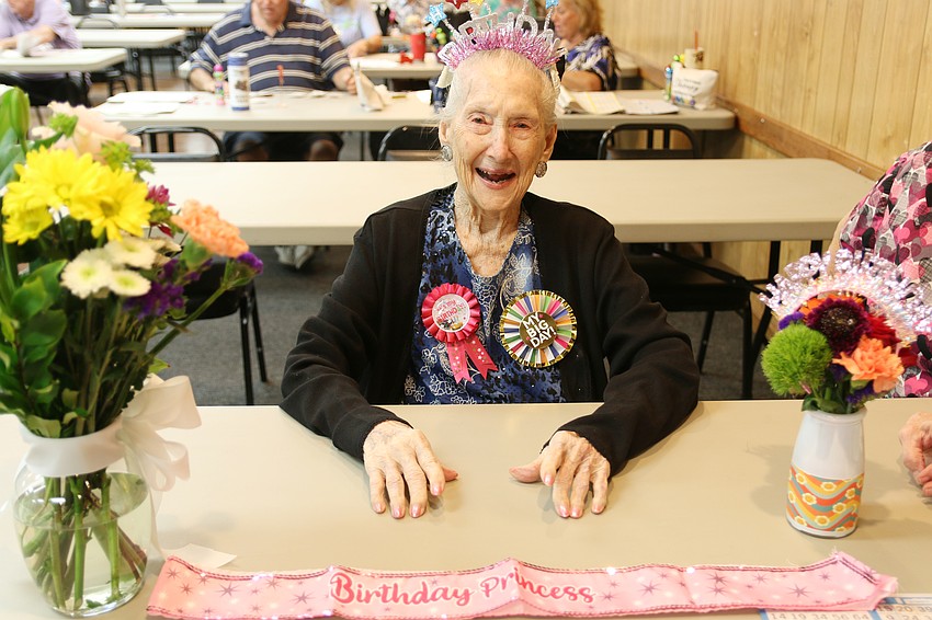 Dorothy Engel celebrates her 105th birthday at the Fraternal Order of Eagles in Ormond Beach. Photo by Jarleene Almenas