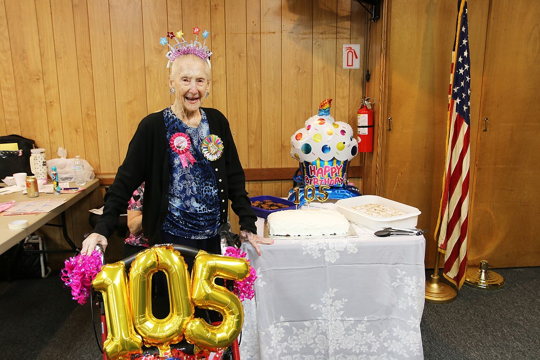 Dorothy Engel celebrates her 105th birthday at the Fraternal Order of Eagles in Ormond Beach before her weekly game of Bingo. Photo by Jarleene Almenas