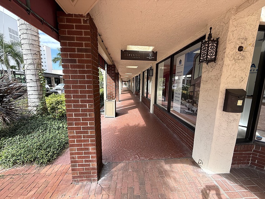 The walkway along the front of the Mira Mar building along South Palm Avenue is empty as all businesses have now vacated to make way for the rehabilitation project.
