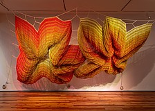 Janet Echelman's 2022 artwork, "Study (Butterfly Rest Stop 1/9 scale)" measures 72 by 192 by 108 inches and is on display at Sarasota Art Museum through April 26.
