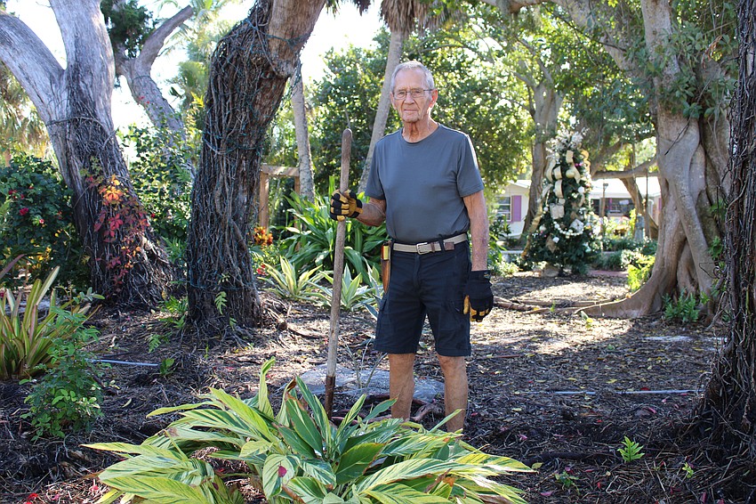 Bob Mazurek, who celebrates his 89th birthday next month, volunteers at the start of the new year to fix up the Friendship Garden at Longboat Island Chapel.