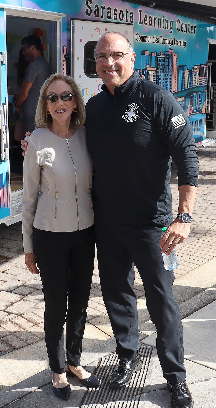 Sarasota Police Chief Rex Troche with Learning Center chief benefactor Deb Kabinoff.