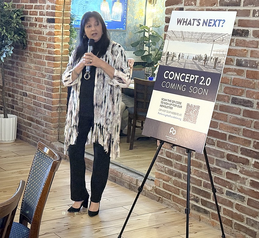 Sarasota Performing Arts Foundation Tania Castroverde Moskalenko speaks to supporters at the Jan. 8 Center Stage Conversation session. Sarasota Performing Arts Foundation Tania Castroverde Moskalenko speaks to supporters at the Jan. 8 Center Stage Conversation session.