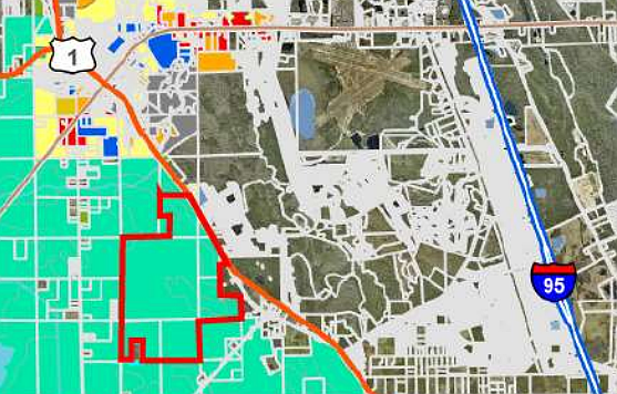 The US 1 Park development is outlined in red. Map courtesy of Bunnell