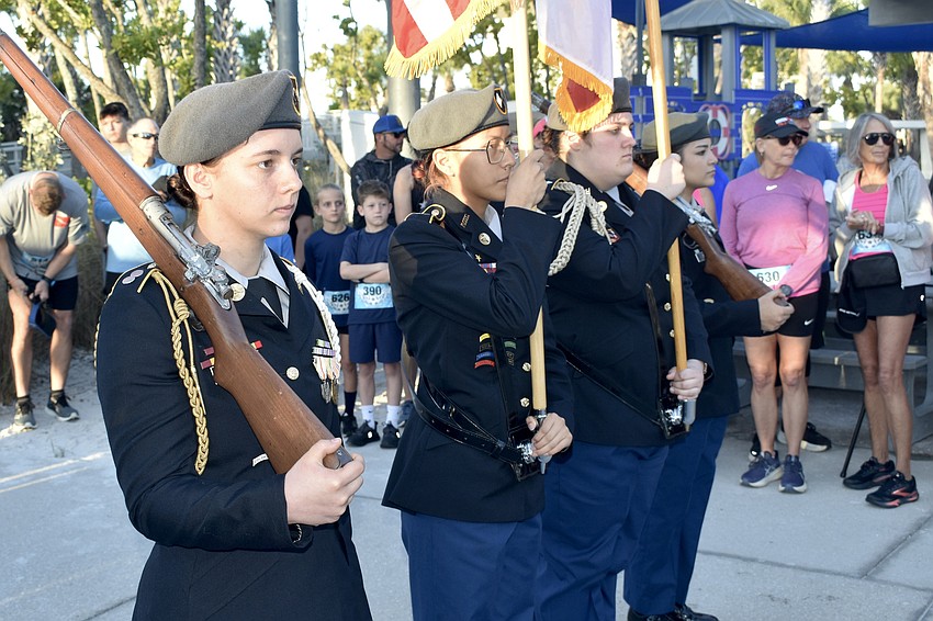 1st Lt. Max Fields, Lt. Col. Jaslyn Delgado, Major Emma Chivers and Sgt. Karma Sosa, of Riverview High School JROTC, served as the color guard.