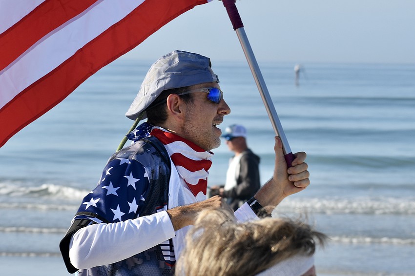 Thomas Lewis showed some patriotic colors during the run.