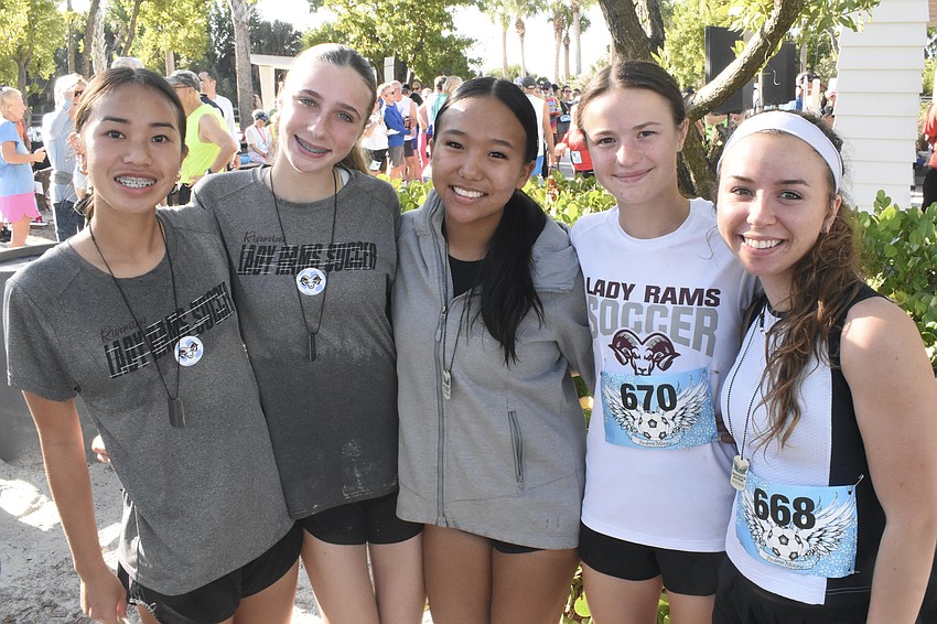 Ninth graders Nadia Le, Macy Decker and Lynn Morales, tenth grader Harper Kelly and 12th grader Olivia Rosenthal came from Riverview High School's soccer team.