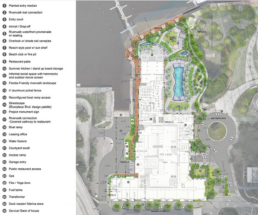 A site plan for The Related Groups Downtown Jacksonville Southbank residential development at 835 Museum Circle.