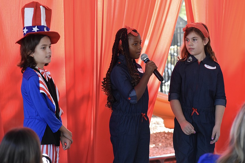 Fifth graders Oliver Milligan, Zoe Freeman and Osselyn Hart discuss the 1940s.