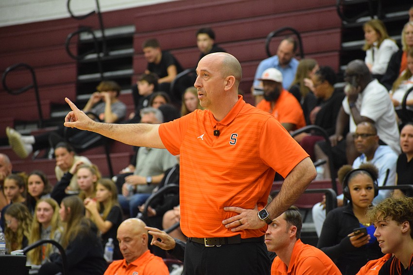 BJ Ivey directs the Sailors during their Jan. 9 contest against the Rams. Now in his fourth year as coach, the athletic director has the team at 15-5 and ranked No. 6 in FHSAA Class 7A, as of Jan. 12.