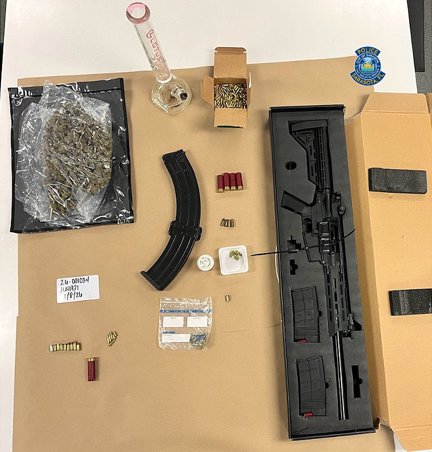 Evidence collected at 1579 28th St. in Sarasota included illegal weapons, bump stocks ammunition and drugs.