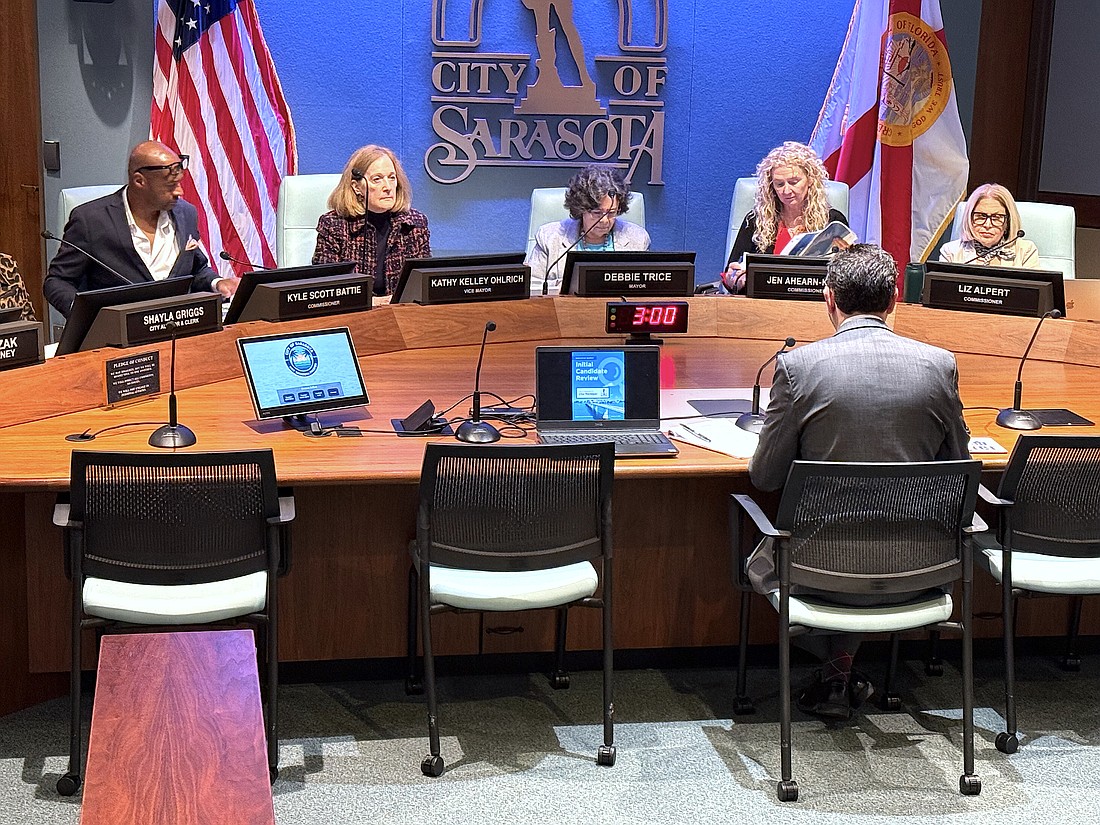 Warren Hutmacher of Sumter Local Government Consulting discusses the search for a city manager before the Sarasota City Commission.