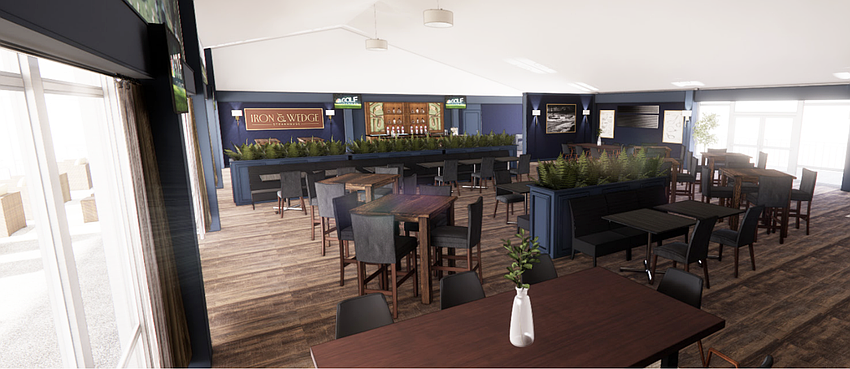 A rendering of the interior of the Iron & Wedge steakhouse.