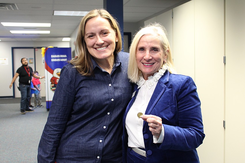 Alta Vista Elementary School Principal Meredith McArthur and Stephania Feltz, Sarasota Yacht Club philanthropy and special projects coordinator, shared how proud they were of the SYC youth board members for their efforts to bring the book vending machine to the school.