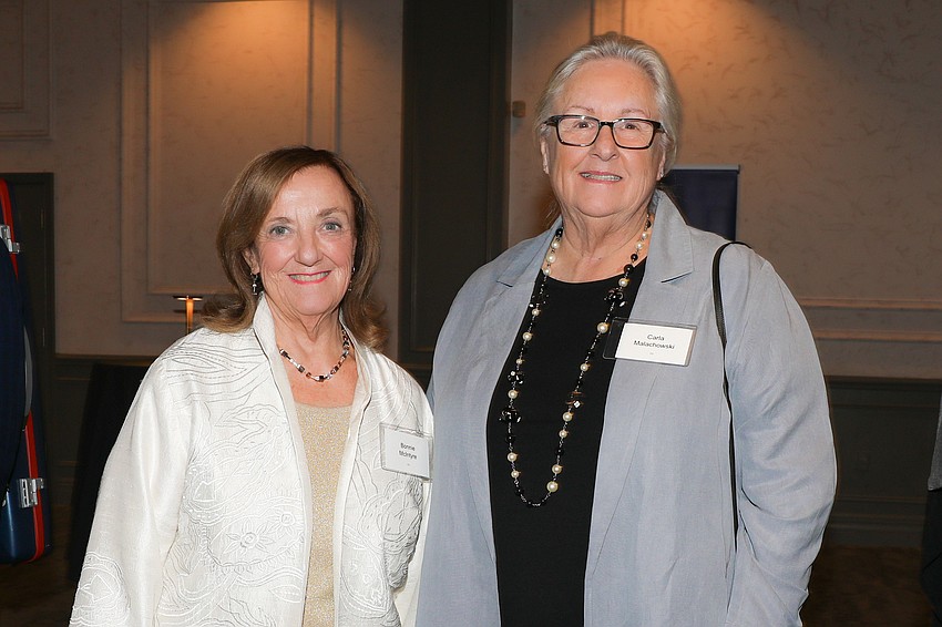 Bonnie McIntyre and Carla Malachowski look forward to the Masterworks 3 dinner and program.
