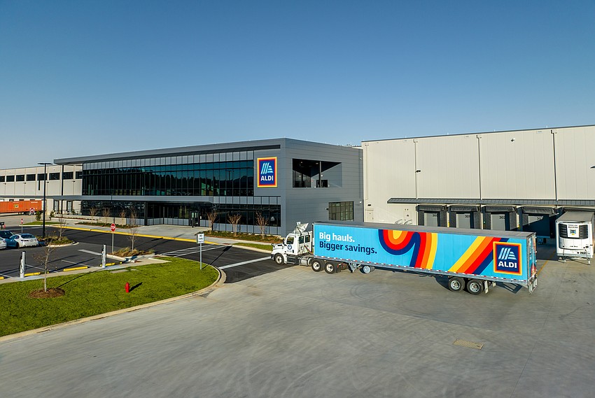The Aldi regional headquarters and distribution center in Loxley, Alabama. The grocery chain said it plans to open a distribution center in Baldwin in 2027.