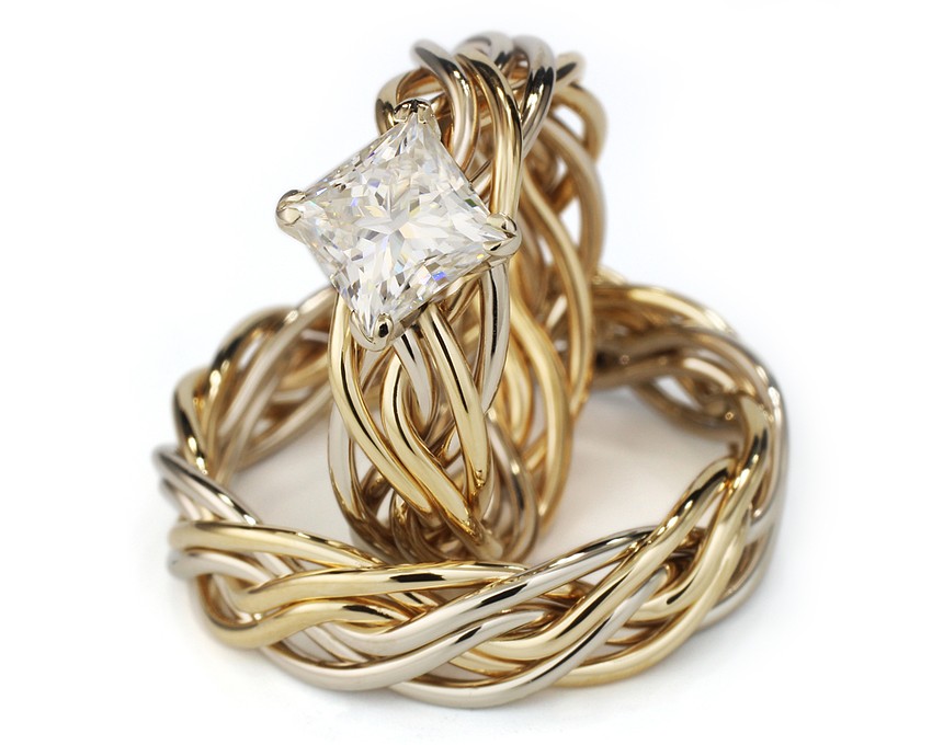 Todd Alan's braided wedding rings represent the weaving of lives together. Todd Alan's braided wedding rings represent the weaving of lives together.