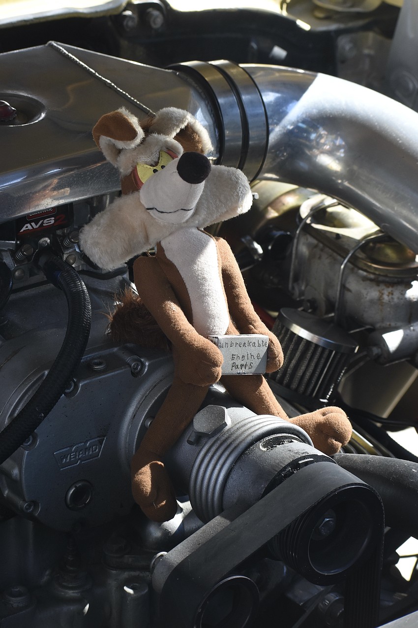 Wile E. Coyote gets up to some tricks inside a 1957 Chervolet Delray owned by Robert Wilder.