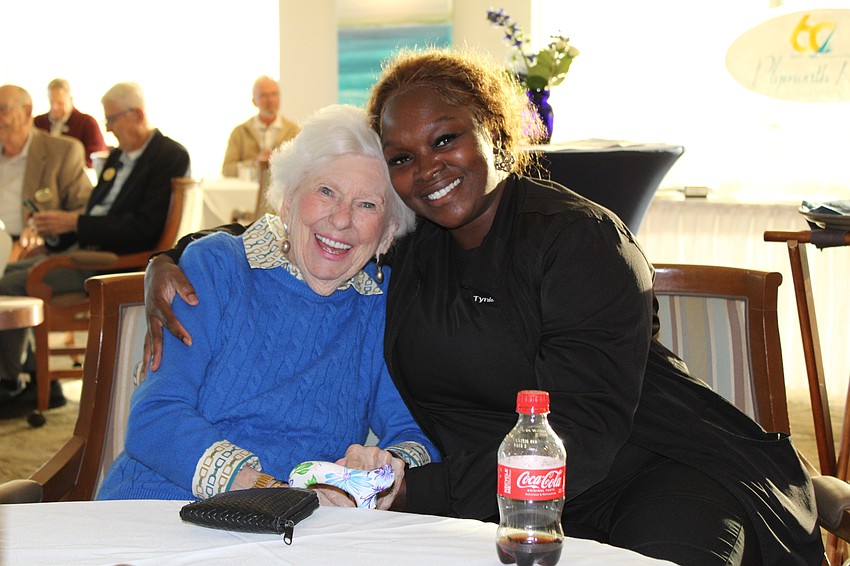 Alida deJongh and Tynisha Hodo enjoy the anniversary festivities at Plymouth Harbor of Sarasota Bay on Jan. 15. The retirement community celebrates 60 years.