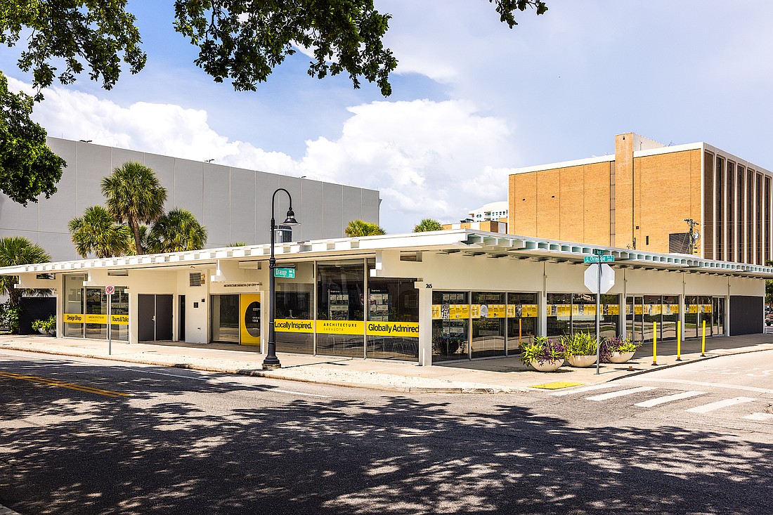The McCullough Pavilion building is set against the backdrop of the former Sarasota County Administration Center, which will be redeveloped by Benderson Development.
