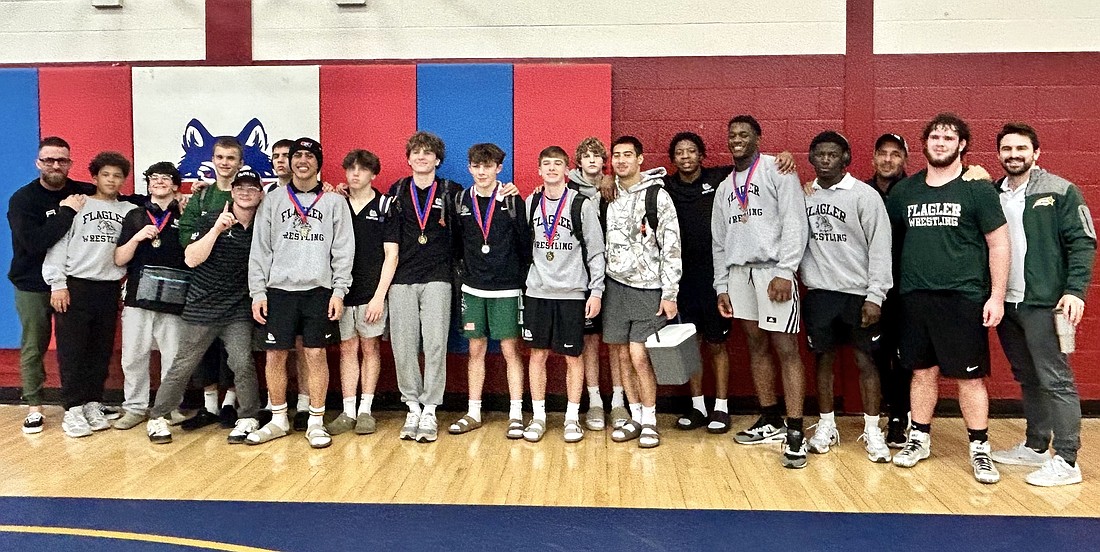 FPC's boys wrestling team at Tocoi Creek High School after defeating Oakleaf and Buchholz at regional duals to advance to the state tournament. Courtesy photo
