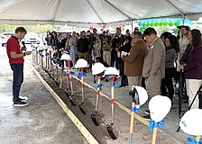 One Stop Housing CEO and Managing Partner Mark Vengroff speaks with supporters at the groundbreaking of Sarasota Station.