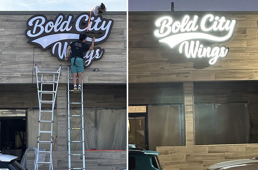 The signage for Bold City Wings goes up in San Marco.