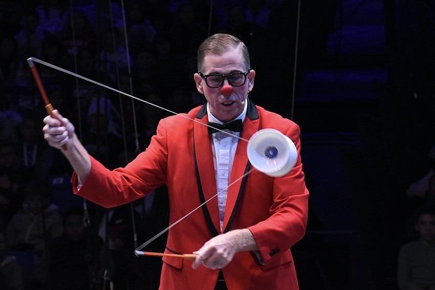 Chris “Bucky” Allison demonstrates the diabolo, as potential energy becomes kinetic.