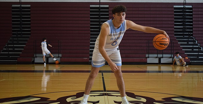 Josh Harris shows off his handle before practice at Riverview High School. The senior guard leads all of FHSAA Class 7A in scoring, as of Jan. 18, with 24.2 points per game.