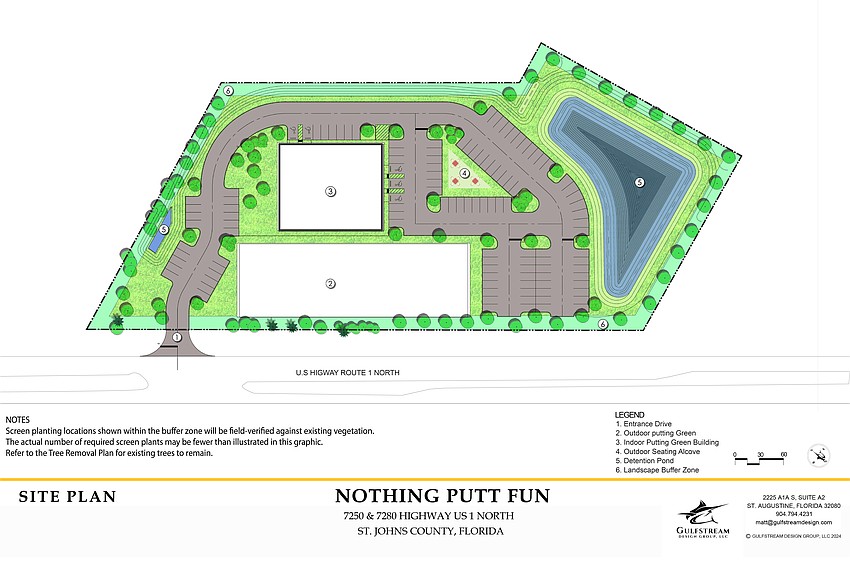 The site plan for Nothing Putt Fun & Games at 7250 and 7280 U.S. 1 N., about 3.5 miles south of International Golf Parkway in St. Johns County.