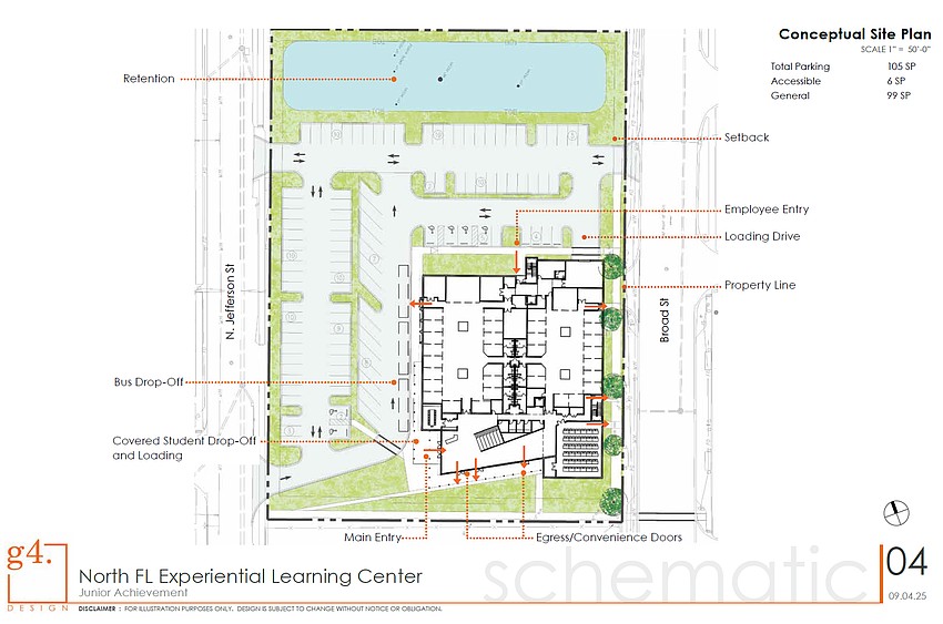 The site plan for the 35,000-square-foot Junior Achievement Experiential Learning Center.