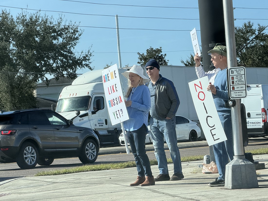 ICE protestors were seen on the corner of Dillard Street and State Road 50.