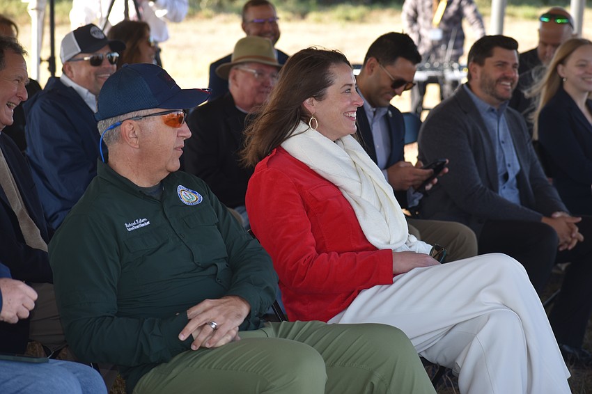 The School District of Manatee County's Richard Tatem, vice chair of the school board, and Laurie Breslin, superintendent, prior to breaking ground at AAA High School in Lakewood Ranch.