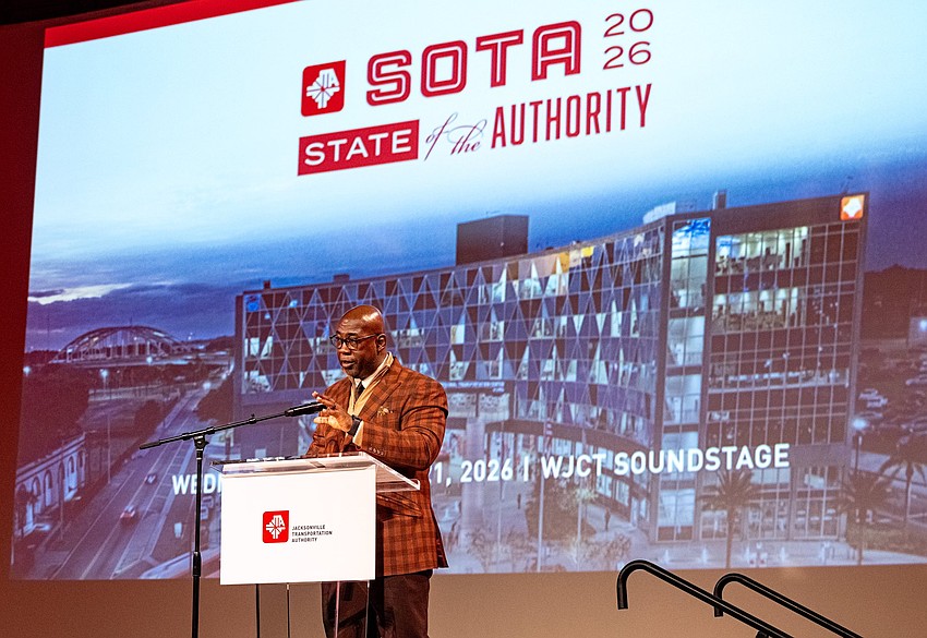 Jacksonville Transportation Authority CEO Nat Ford speaks at the JTA’s State of the Authority event at WJCT Public Media on Jan. 21.
