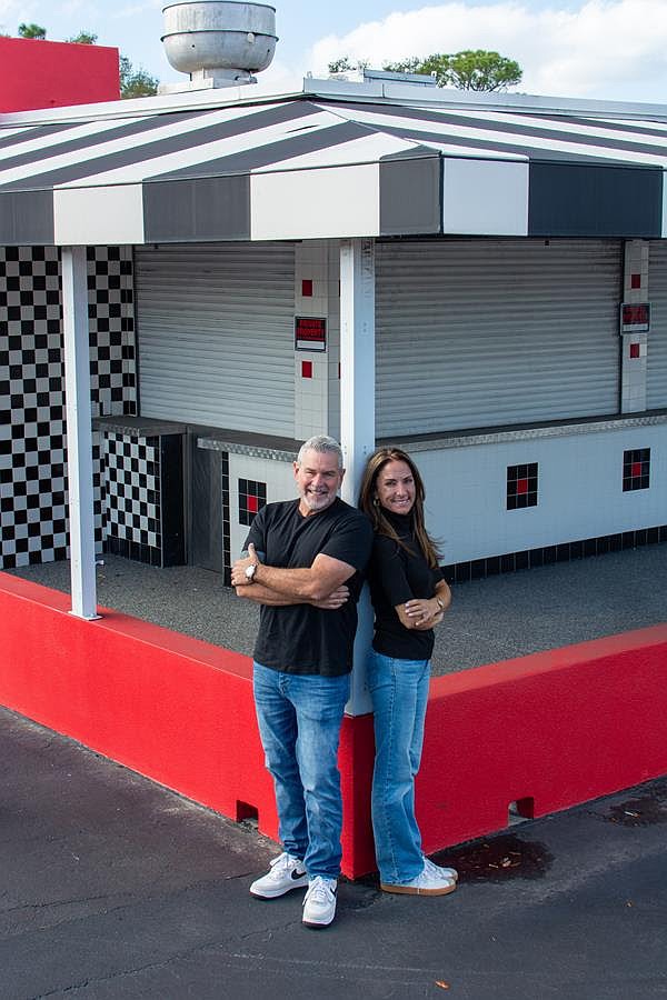 Original Hob Nob Drive-In owner Troy King stands outside the restaurant with his wife, Terri Syros-King, who co-founded The Breakfast Company.