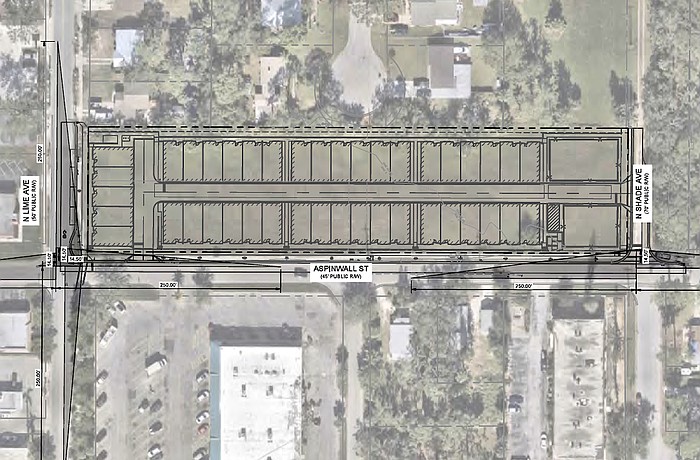 A site map of the location of the proposed 41-unit 414 Lime Avenue townhome development in the Park East neighborhood.
