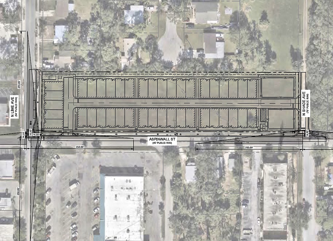 A site map of the location of the proposed 41-unit 414 Lime Avenue townhome development in the Park East neighborhood.