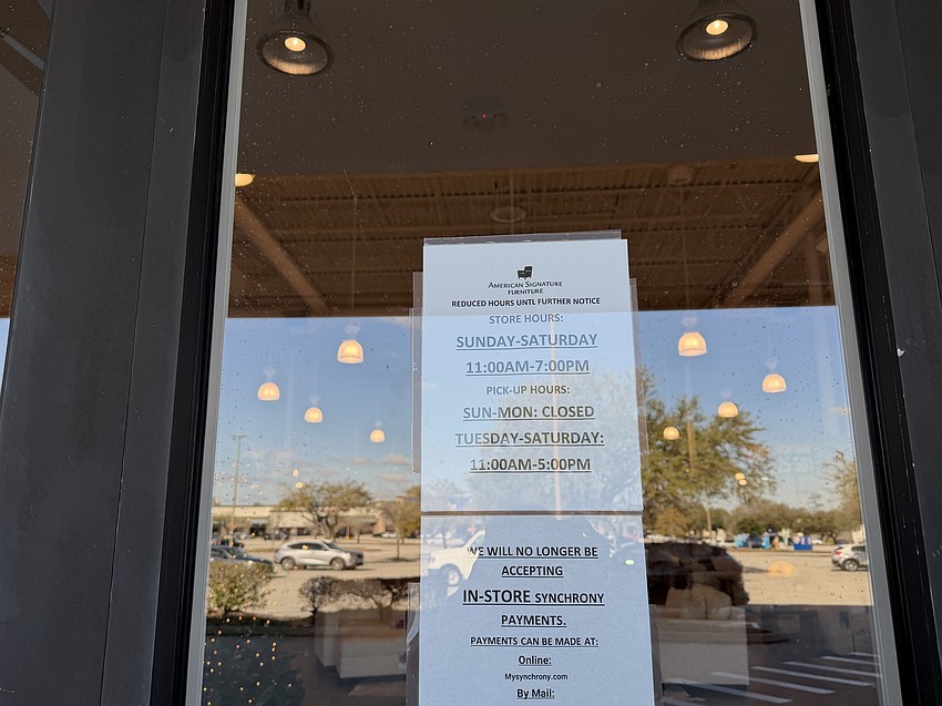 The closing American Signature Furniture at 9400 Atlantic Blvd. in the Regency Park shopping center is operating with reduced hours.