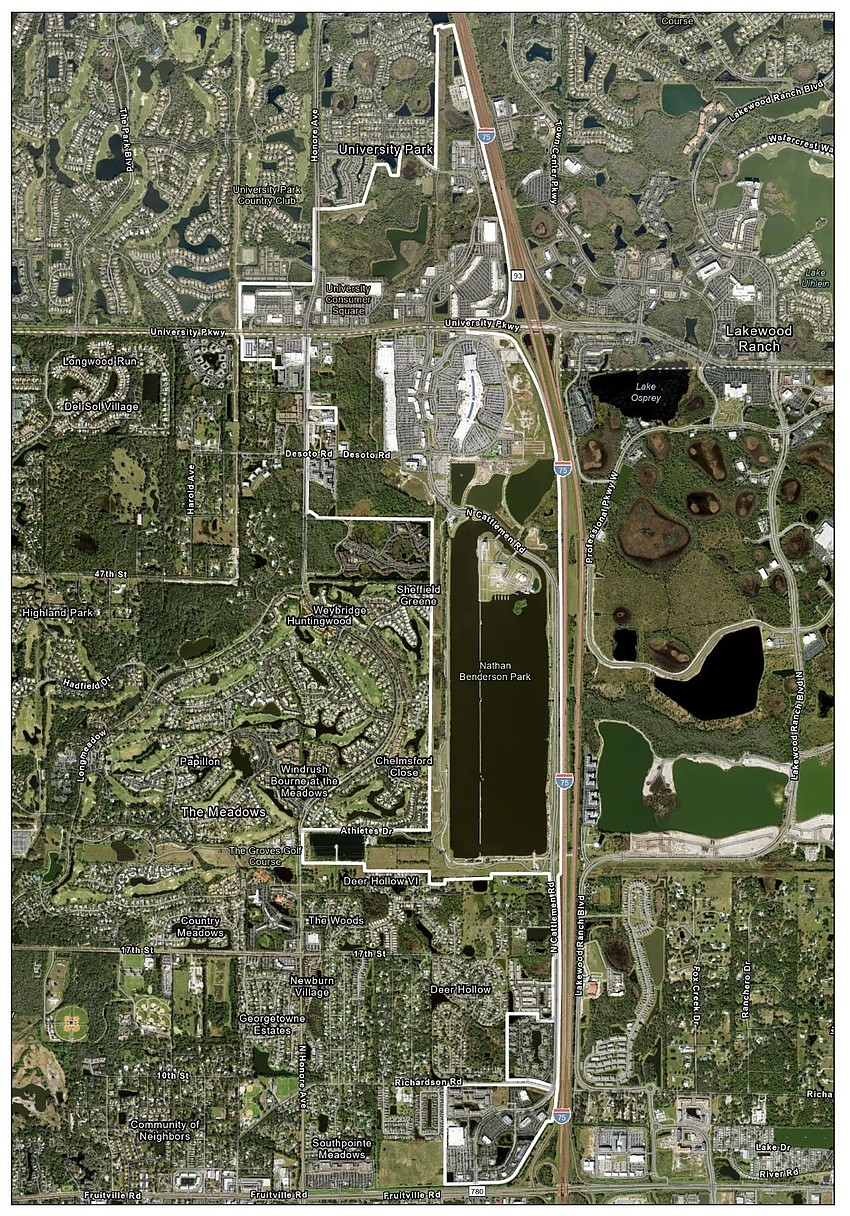 The proposed UTC Improvement District is outlined in white.