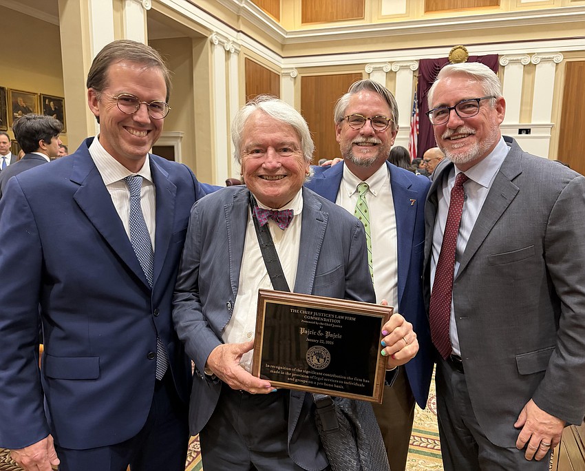 From left: Michael, Steve, Curry and Curt Pajcic of the Pajcic & Pajcic law firm accepted the 2026 Law Firm Commendation at the annual state Supreme Court Pro Bono Awards on Jan. 22 in Tallahassee.