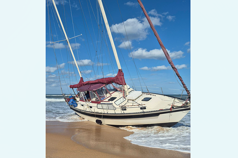 The sailboat stranded in Flagler Beach. Photo courtesy of Valerie Richardson, taken Jan. 25