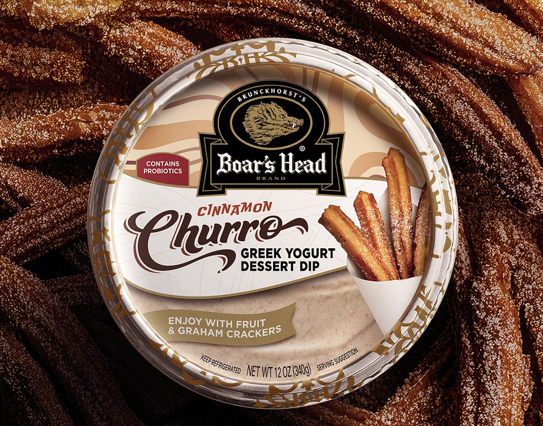 Cinnamon churro is one of three flavors that recently launched with the debut of the Boar's Head Greek yogurt dessert dip collection.