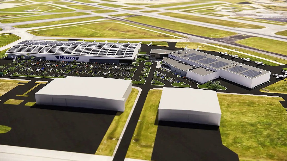 A rendering of the planned Pilatus Aircraft facilities at Sarasota-Bradenton International Airport.