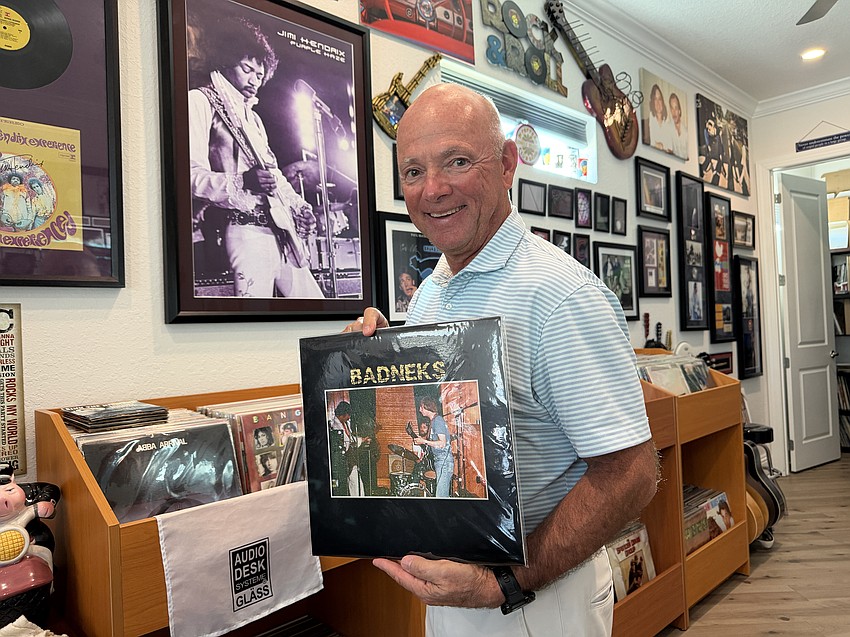Thorp Thomas showed off an album one of his college bands, Badneks, created. The band was named Badneks because “bad” meant “good” and “nek” was slang for guitar.