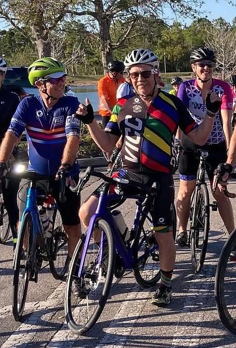 Patrick Franklin Sr., shown giving the thumbs up during a ride, was a peloton leader for the Village Idiots Cycling Club of Lakewood Ranch.