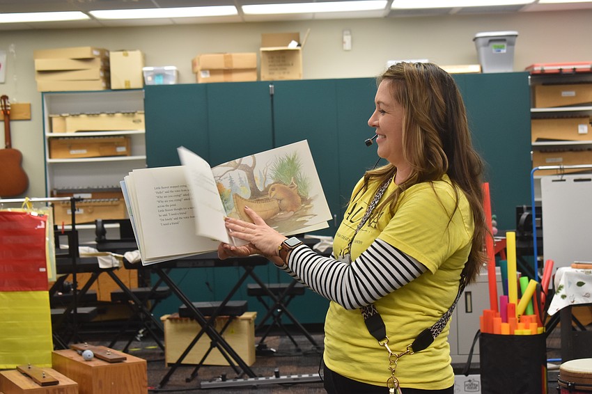 Kristin Greene, the music teacher at Myakka City Elementary, led a drum circle that combined books and music.