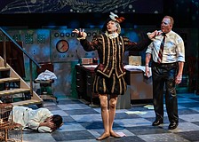 Danny Bernardy demonstrates research with a theatrical flair to Greg Ball in Florida Studio Theatre's "The Blue-Sky Boys."