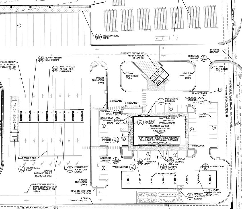 The site plan for a proposed RaceTrac in Hastings, which includes an 8,100-square-foot convenience store, is being reviewed by St. Johns County.