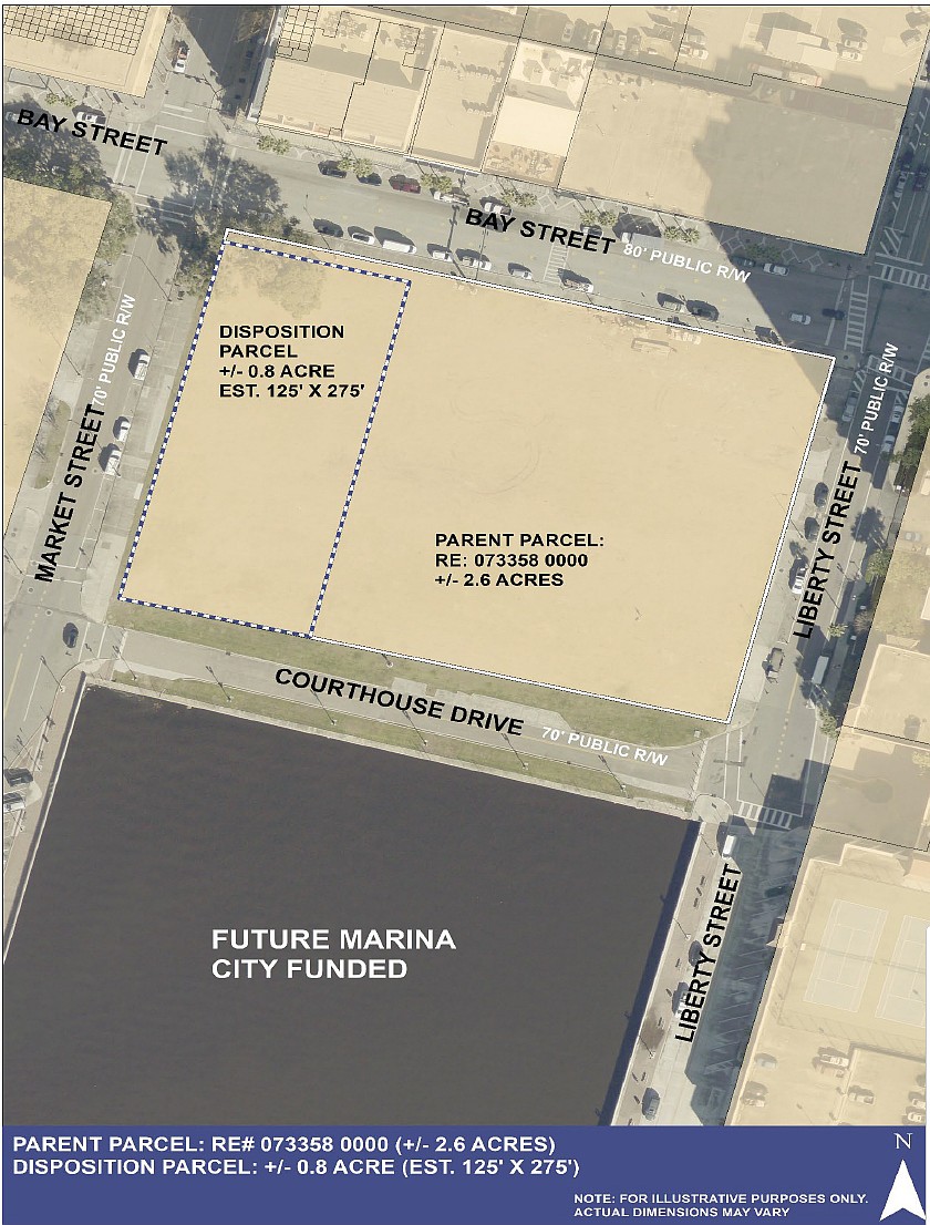 The Downtown Investment Authority is seeking proposals from developers for a 0.8-acre portion of the 2.6-acre property at 330 E. Bay St. The Downtown Investment Authority is seeking proposals from developers for a 0.8-acre portion of the 2.6-acre property at 330 E. Bay St.