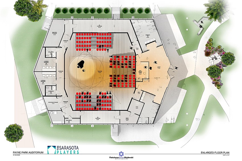 A prior rendering of the interior of Payne Park Auditorium by Fleischman Garcia Maslowski Architecture.